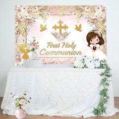 Aperturee - Aperturee Sweet Floral Doves First Holy Communion Backdrop