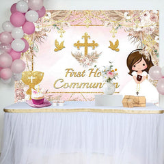 Aperturee - Aperturee Sweet Floral Doves First Holy Communion Backdrop