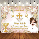 Aperturee - Aperturee Sweet Floral Doves First Holy Communion Backdrop