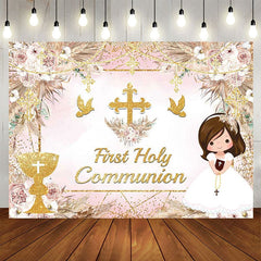 Aperturee - Aperturee Sweet Floral Doves First Holy Communion Backdrop