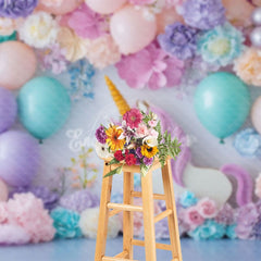 Aperturee - Aperturee Sweet Floral Hydrangea Unicorn Cake Smash Backdrop