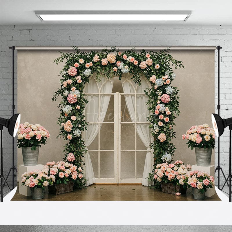 Aperturee - Aperturee Sweet Floral Plants Arched Door Wedding Backdrop