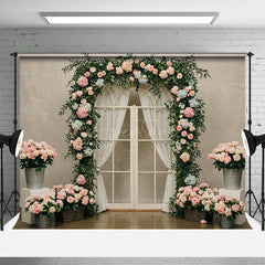 Aperturee - Aperturee Sweet Floral Plants Arched Door Wedding Backdrop