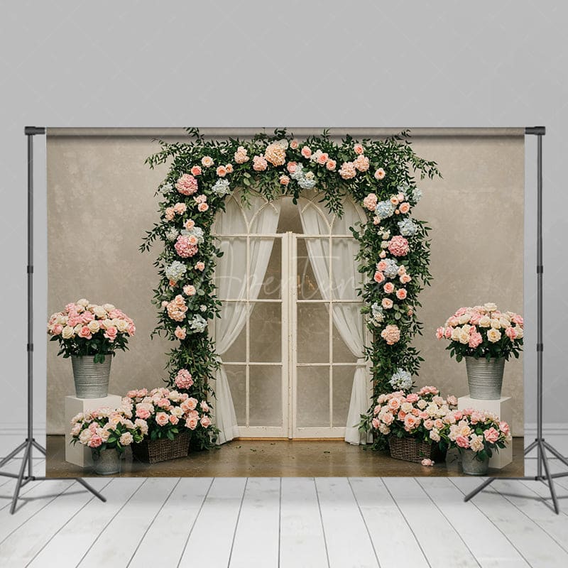 Aperturee - Aperturee Sweet Floral Plants Arched Door Wedding Backdrop