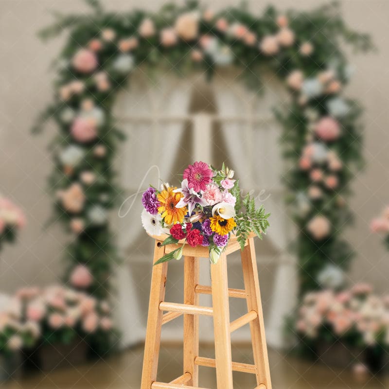 Aperturee - Aperturee Sweet Floral Plants Arched Door Wedding Backdrop