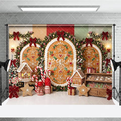 Aperturee - Aperturee Sweet Gingerbread Cookie Arches Holiday Backdrop Festive Candy Cane Christmas Tree and Cookie Party Decor