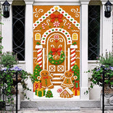 Aperturee - Aperturee Sweet Gingerbread House Christmas Door Cover with Candy Gingerbread Man and Woman Festive Holiday Decor