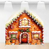 Aperturee - Aperturee Sweet Gingerbread House with Candy Cane Icing Barn Door Arch Backdrop Festive Christmas Holiday Decor