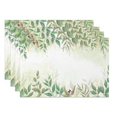 Aperturee - Aperturee Sweet Green Boho Leaf Placemats Set of 4 for Spring Farmhouse and Botanical Themed Kitchen Dining
