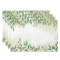 Aperturee - Aperturee Sweet Green Boho Leaf Placemats Set of 4 for Spring Farmhouse and Botanical Themed Kitchen Dining