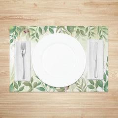 Aperturee - Aperturee Sweet Green Boho Leaf Placemats Set of 4 for Spring Farmhouse and Botanical Themed Kitchen Dining