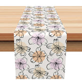 Aperturee - Aperturee Sweet Hand Drawn Spring Floral Table Runner Fresh and Colorful Wildflower Design Artistic Kitchen Dining Decor