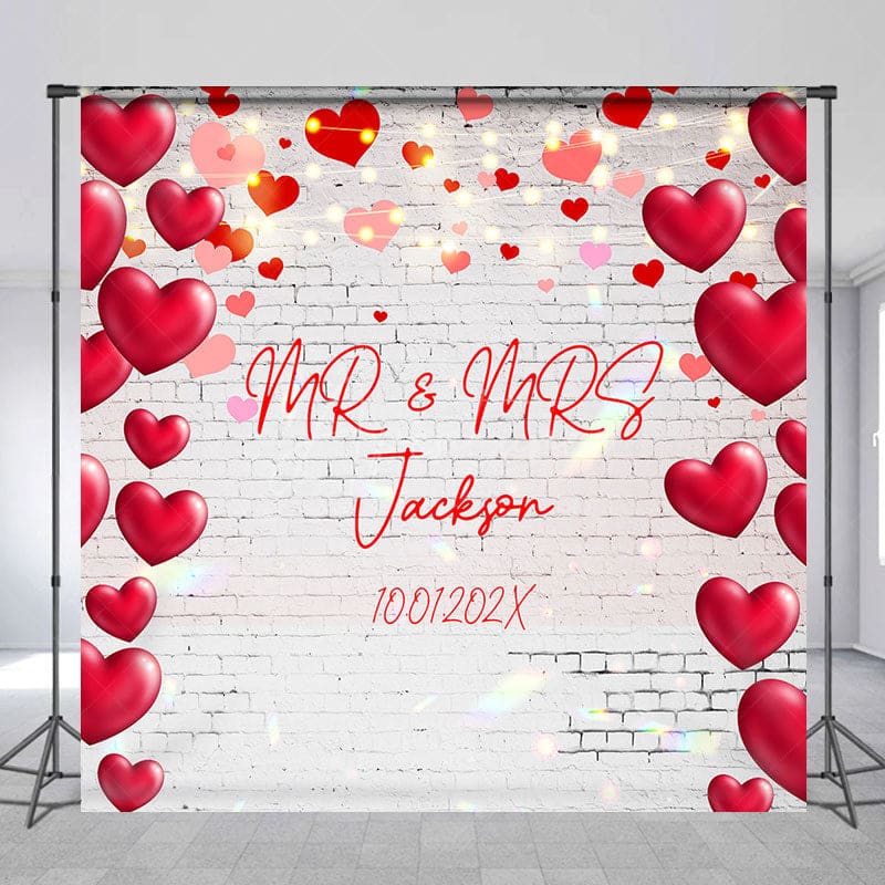 Aperturee - Aperturee Sweet Hearts White Bricks Custom Wedding Backdrop