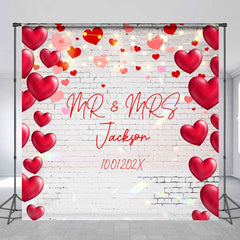 Aperturee - Aperturee Sweet Hearts White Bricks Custom Wedding Backdrop