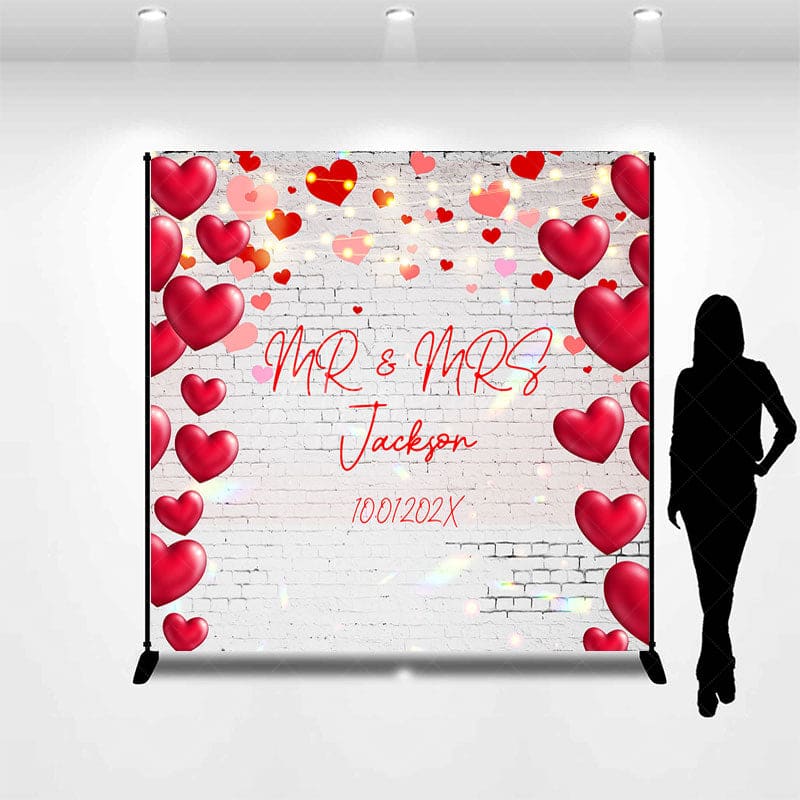Aperturee - Aperturee Sweet Hearts White Bricks Custom Wedding Backdrop