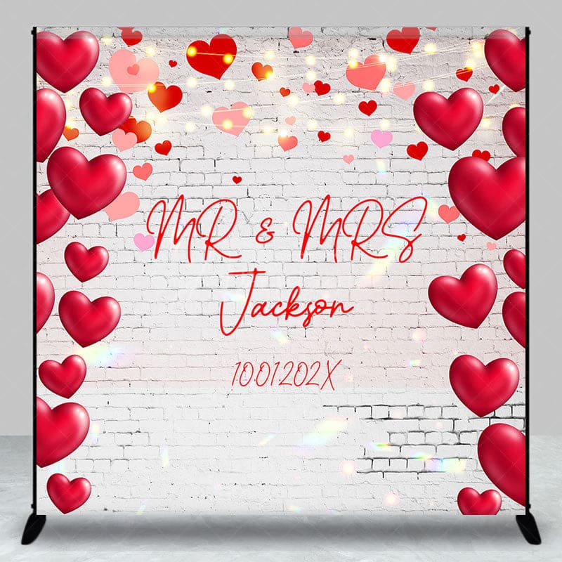 Aperturee - Aperturee Sweet Hearts White Bricks Custom Wedding Backdrop