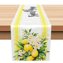 Aperturee - Aperturee Sweet Home Table Runner with Vivid Lemon and Yellow Stripes Fresh Citrus Vibe Summer Kitchen or Party Decor