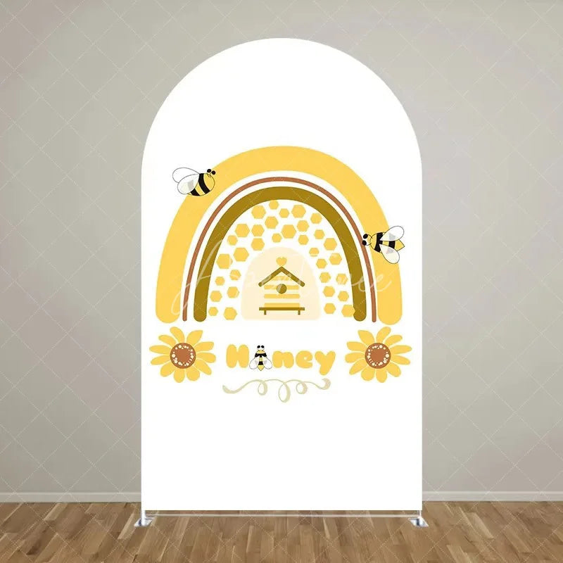 Aperturee - Aperturee Sweet Honey Bee Baby Shower Backdrop Baby On The Way Gender Reveal Decor Spring Themed Photo Arch