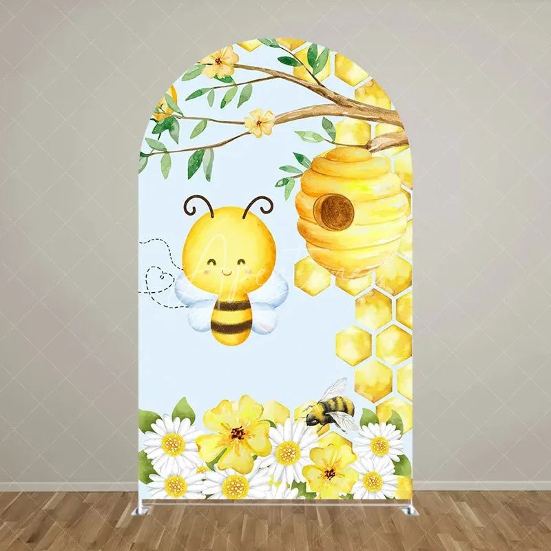 Aperturee - Aperturee Sweet Honey Bee Baby Shower Backdrop Baby On The Way Gender Reveal Decor Spring Themed Photo Arch