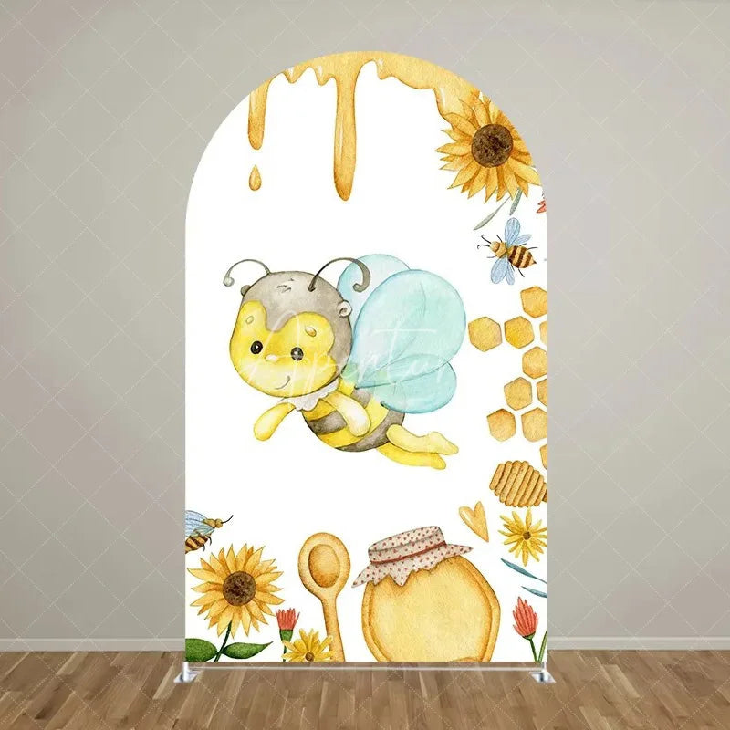 Aperturee - Aperturee Sweet Honey Bee Baby Shower Backdrop Baby On The Way Gender Reveal Decor Spring Themed Photo Arch