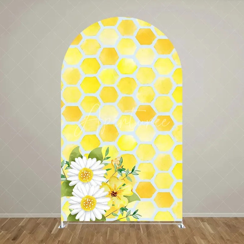 Aperturee - Aperturee Sweet Honey Bee Baby Shower Backdrop Baby On The Way Gender Reveal Decor Spring Themed Photo Arch