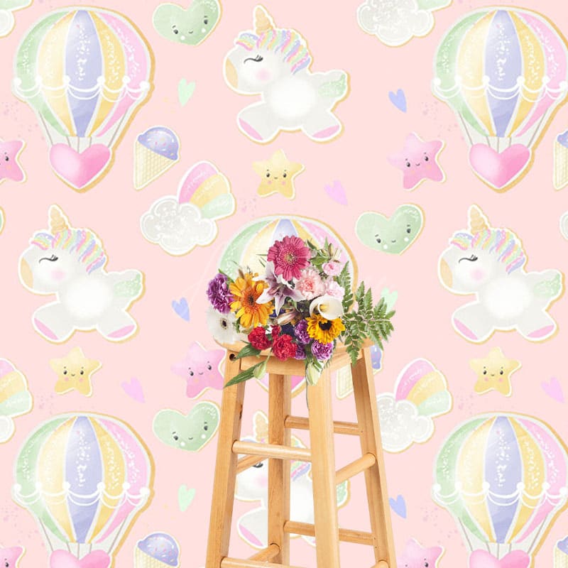 Aperturee - Aperturee Sweet Hot Air Balloon Unicorn Cake Smash Backdrop