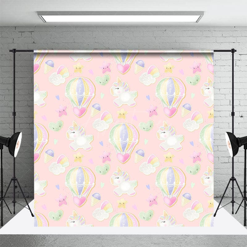 Aperturee - Aperturee Sweet Hot Air Balloon Unicorn Cake Smash Backdrop
