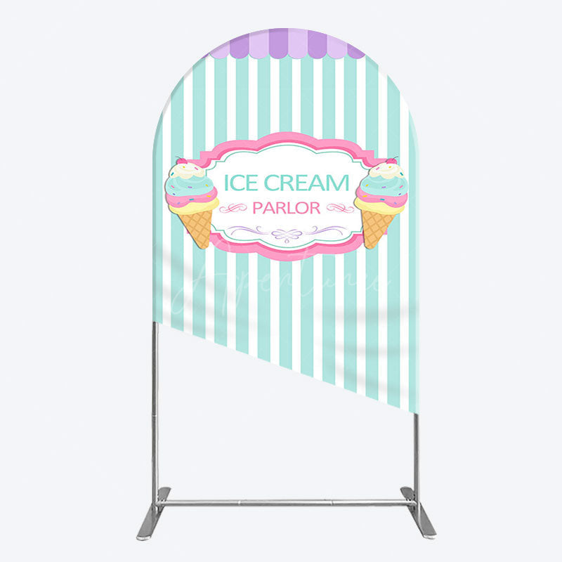 Aperturee - Aperturee Sweet Ice Cream Parlor Happy Birthday Arch Backdrop