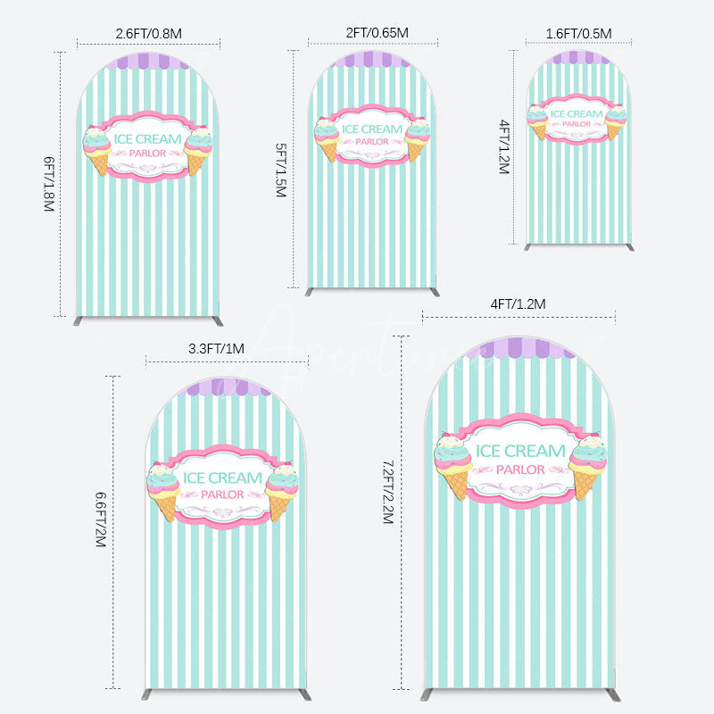 Aperturee - Aperturee Sweet Ice Cream Parlor Happy Birthday Arch Backdrop