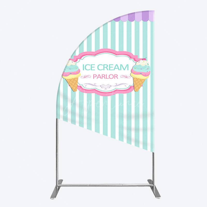 Aperturee - Aperturee Sweet Ice Cream Parlor Happy Birthday Half Moon Arch Backdrop
