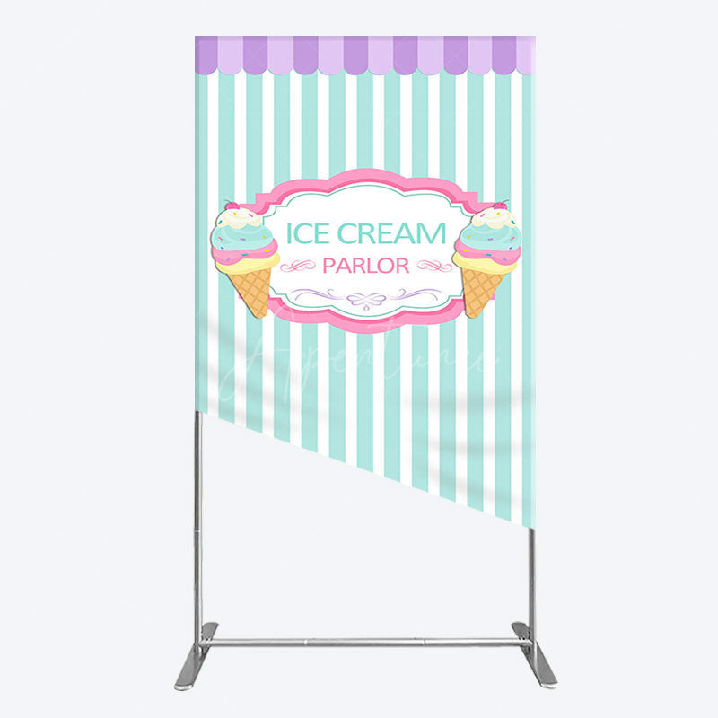 Aperturee - Aperturee Sweet Ice Cream Parlor Happy Birthday Rectangle Backdrop