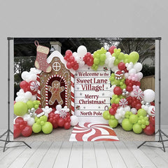 Aperturee - Aperturee Sweet Lane Village Christmas Backdrop Gingerbread House Photography Background Candy North Pole Holiday Party