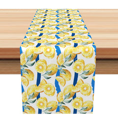 Aperturee - Aperturee Sweet Lemon Slice Pattern Table Runner Repetitive Citrus Fruit Design Fresh Summer Kitchen or Party Decor