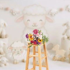 Aperturee - Aperturee Sweet Little Lamb and White Sheep Photo Backdrop Farm Animal Birthday Cake Smash Background