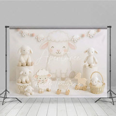 Aperturee - Aperturee Sweet Little Lamb and White Sheep Photo Backdrop Farm Animal Birthday Cake Smash Background