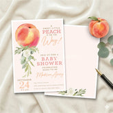 Aperturee - Aperturee Sweet Little Peach Floral Baby Shower Invitation Custom Personalized Party Stationery
