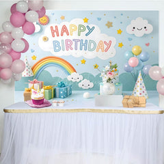 Aperturee - Aperturee Sweet Lovely Baby Blue Sky Happy Birthday Backdrop