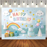 Aperturee - Aperturee Sweet Lovely Baby Blue Sky Happy Birthday Backdrop