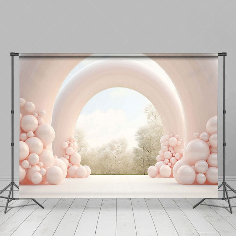 Aperturee - Aperturee Sweet Nude Color Balloon Arched Wedding Backdrop