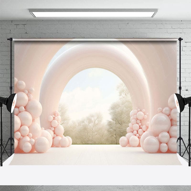 Aperturee - Aperturee Sweet Nude Color Balloon Arched Wedding Backdrop