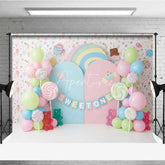 Aperturee - Aperturee Sweet One Candy Photography Backdrop Pastel Lollipops and Gummy Bears Party Decor