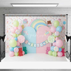 Aperturee - Aperturee Sweet One Candy Photography Backdrop Pastel Lollipops and Gummy Bears Party Decor