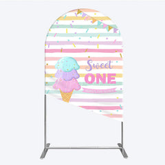 Aperturee - Aperturee Sweet One First Birthday Arch Backdrop for Girl Ice Cream Cone and Sprinkles Pastel Here’s The Scoop Party Banner