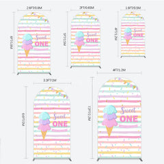 Aperturee - Aperturee Sweet One First Birthday Arch Backdrop for Girl Ice Cream Cone and Sprinkles Pastel Here’s The Scoop Party Banner