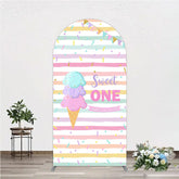 Aperturee - Aperturee Sweet One First Birthday Arch Backdrop for Girl Ice Cream Cone and Sprinkles Pastel Here’s The Scoop Party Banner