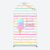 Aperturee - Aperturee Sweet One First Birthday Arch Backdrop for Girl Ice Cream Cone and Sprinkles Pastel Here’s The Scoop Party Banner
