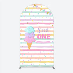 Aperturee - Aperturee Sweet One First Birthday Arch Backdrop for Girl Ice Cream Cone and Sprinkles Pastel Here’s The Scoop Party Banner