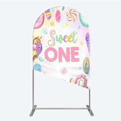 Aperturee - Aperturee Sweet One First Birthday Arch Backdrop Ice Cream and Candy Land Party Girls Donut and Lollipop Photo Prop Decor
