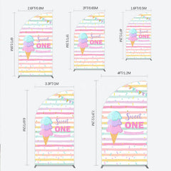 Aperturee - Aperturee Sweet One First Birthday Half Moon Arch Backdrop for Girl Ice Cream Cone and Sprinkles Pastel Here’s The Scoop Party