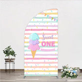 Aperturee - Aperturee Sweet One First Birthday Half Moon Arch Backdrop for Girl Ice Cream Cone and Sprinkles Pastel Here’s The Scoop Party